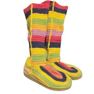 NYLA Mittens Knitted Boots Womens 8 Multicolor Rainbow Pull On Knee High Comfort